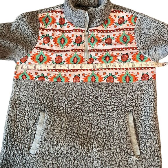 Southwest Turtle Fleece Quarter Zip Sweatshirt XL Gray Green Warm Cozy Pockets - Picture 3 of 6